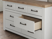 Savonport Queen Panel Storage Bed, Dresser and Chest in White/Brown - PKG025525