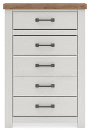 Savonport Queen Panel Storage Bed, Dresser and Chest in White/Brown - PKG025525