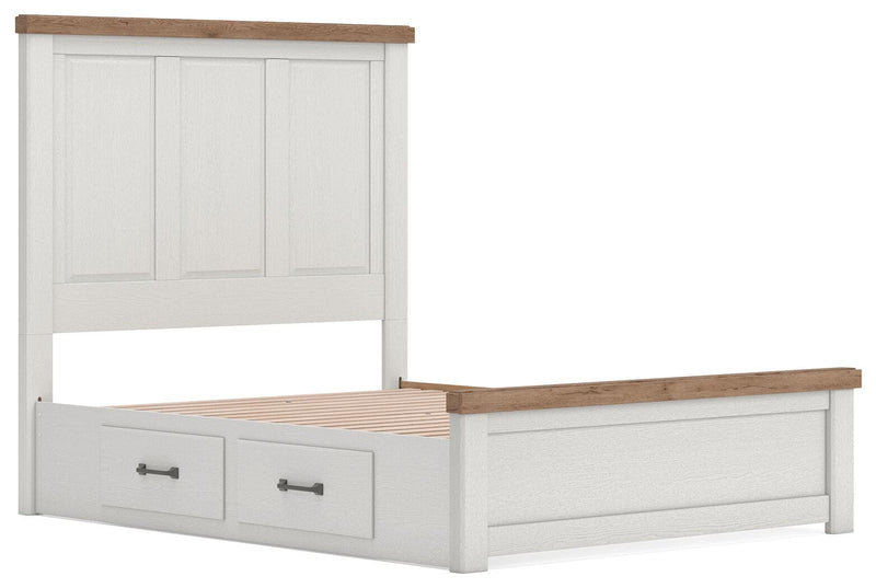 Savonport White/Brown Queen Panel Bed with Storage - B4615B12