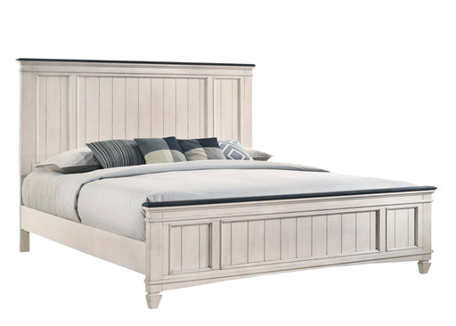 Sawyer Antique White/Brown King Panel Bed - Lara FurnitureKing Bed