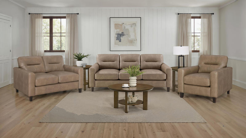 Scotland Faux Leather Upholstered Track Arm Chair Brown - 504669
