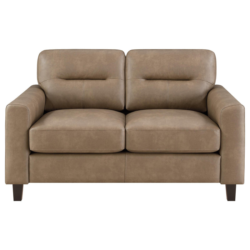 Scotland Faux Leather Upholstered Track Arm Loveseat Brown - 504668
