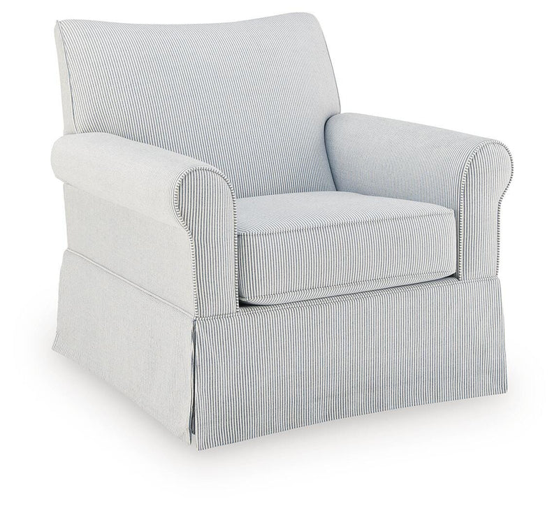 Searcy White/Navy Swivel Glider Accent Chair - A3000853