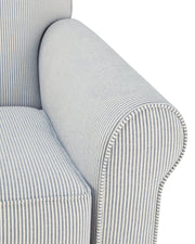 Searcy White/Navy Swivel Glider Accent Chair - A3000853