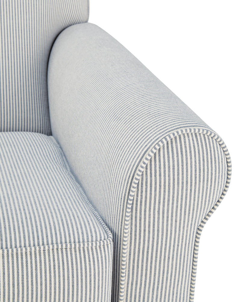 Searcy White/Navy Swivel Glider Accent Chair - A3000853