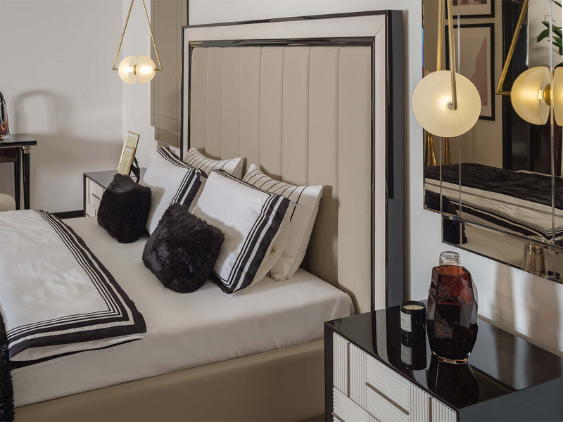 Senato Bedroom (Queen Frame With Headboard & Dresser With Mirror & Ottoman & 2 Nightstand & Bench) - 200-GAB-SEN-QB-SET
