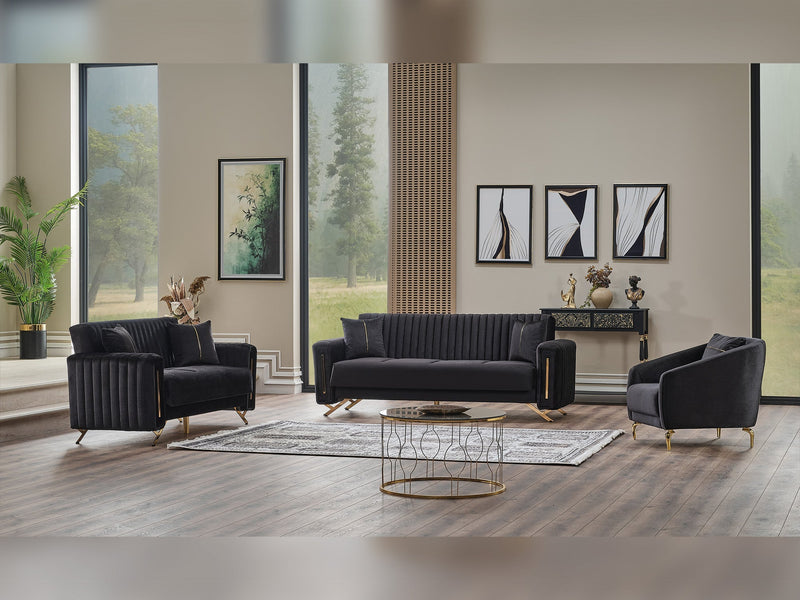 Senfoni 3-pieces (Sofa & Loveseat & Chair) Livingroom Set Black in Black - 101-SEN-LV900-321