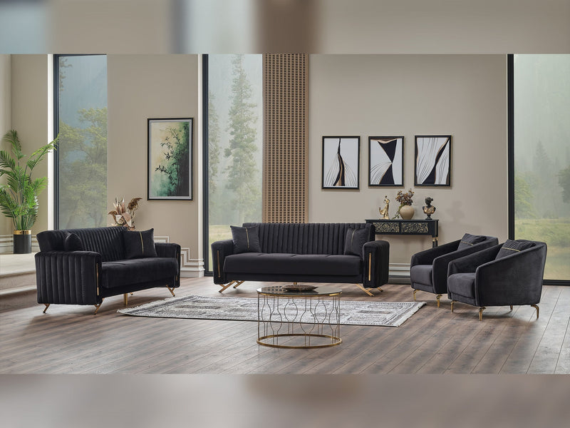Senfoni 3-pieces (Sofa & Loveseat & Chair) Livingroom Set Black in Black - 101-SEN-LV900-321