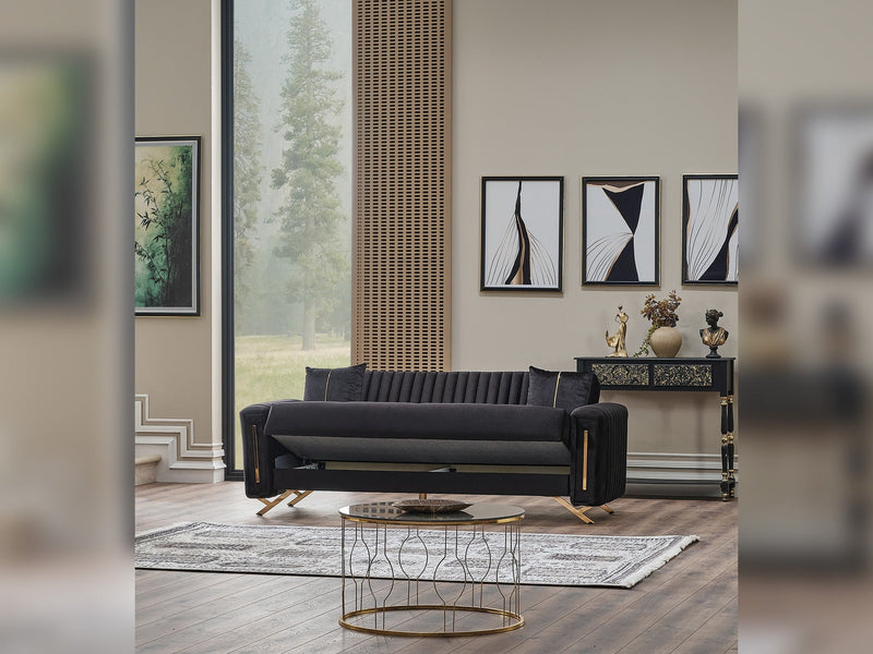 Senfoni Convertible Sofa Black in Black - 101-SEN-LV900-3