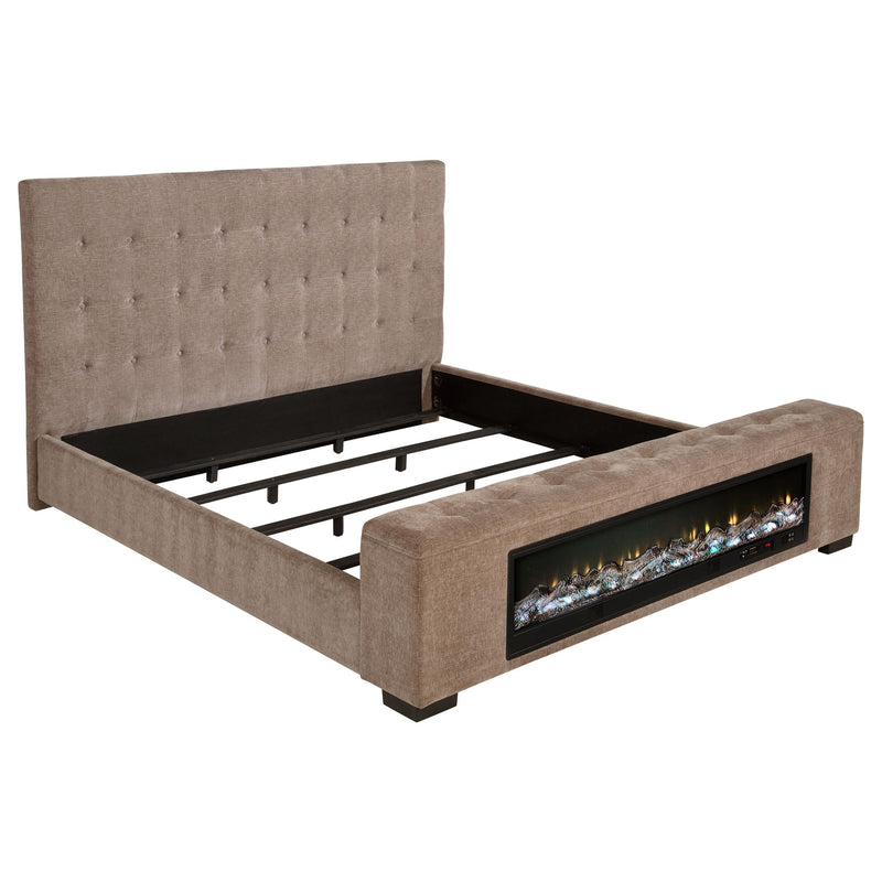 Senna Upholstered California King Audio Flame Visualizer Bed Brown - 305811KW