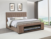 Senna Upholstered California King Audio Flame Visualizer Bed Brown - 305811KW