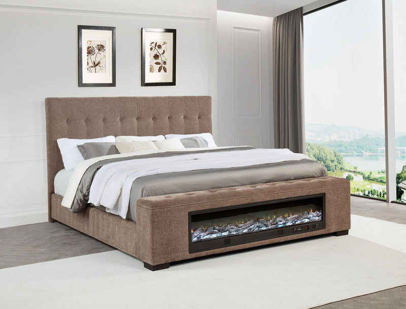 Senna Upholstered Queen Audio Flame Visualizer Bed Brown - 305811Q