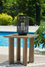 Serene Bay 2 Outdoor Lounge Chairs with End Table in Dark Brown/White from Ashley - Lara Furniture