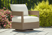 Serene Bay 2 Outdoor Lounge Chairs with End Table in Dark Brown/White from Ashley - Lara Furniture