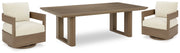 Serene Bay 2 Outdoor Lounge Chairs with End Table in Dark Brown/White from Ashley - Lara Furniture