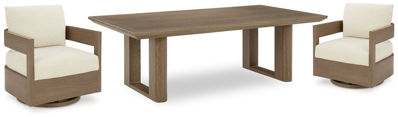 Serene Bay 2 Outdoor Lounge Chairs with End Table in Dark Brown/White from Ashley - Lara Furniture