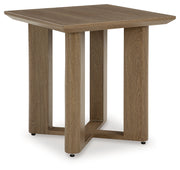 Serene Bay 2 Outdoor Lounge Chairs with End Table in Dark Brown/White from Ashley - Lara Furniture