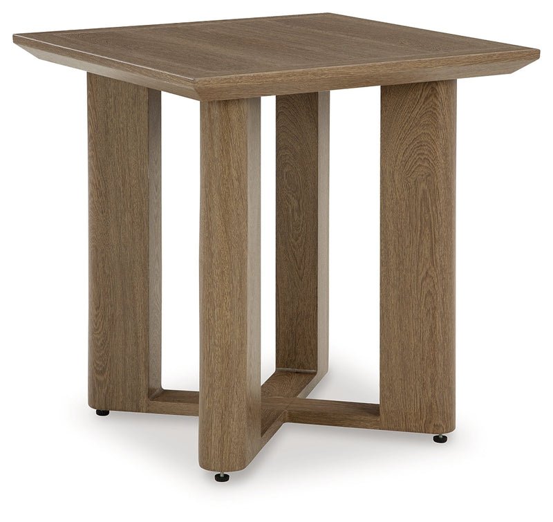 Serene Bay 2 Outdoor Lounge Chairs with End Table in Dark Brown/White from Ashley - Lara Furniture