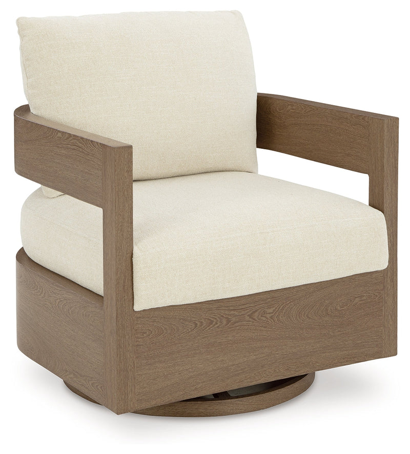 Serene Bay 2 Outdoor Lounge Chairs with End Table in Dark Brown/White from Ashley - Lara Furniture
