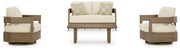 Serene Bay Outdoor Loveseat and 2 Chairs with Coffee Table in Dark Brown/White from Ashley - Lara Furniture