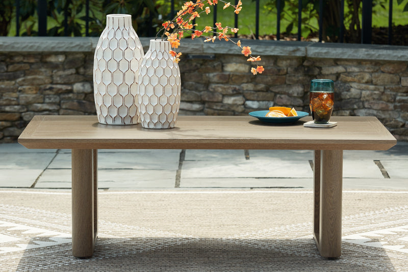 Serene Bay Outdoor Sofa and 2 Chairs with Coffee Table in Dark Brown/White from Ashley - Lara Furniture