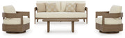 Serene Bay Outdoor Sofa and 2 Chairs with Coffee Table in Dark Brown/White from Ashley - Lara Furniture
