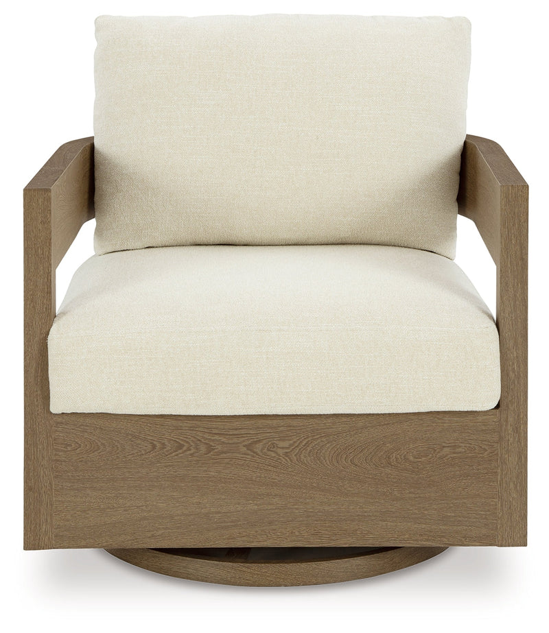 Serene Bay Outdoor Sofa and 2 Chairs with Coffee Table in Dark Brown/White from Ashley - Lara Furniture