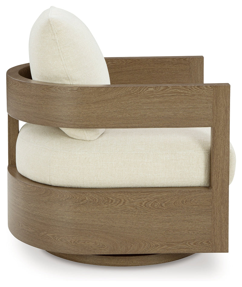 Serene Bay Outdoor Sofa and 2 Chairs with Coffee Table in Dark Brown/White from Ashley - Lara Furniture
