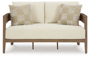 Serene Bay Outdoor Sofa and Loveseat in Dark Brown/White from Ashley - Lara Furniture