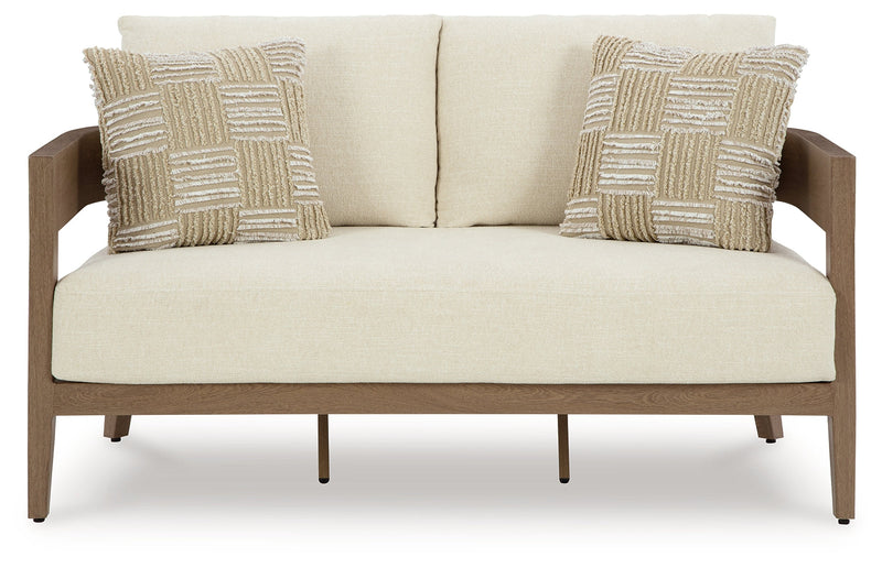Serene Bay Outdoor Sofa and Loveseat in Dark Brown/White from Ashley - Lara Furniture