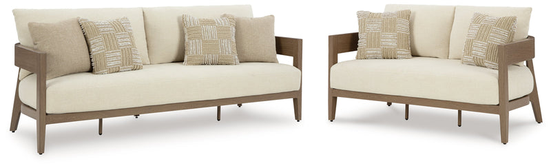 Serene Bay Outdoor Sofa and Loveseat in Dark Brown/White from Ashley - Lara Furniture
