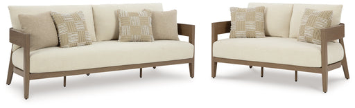 Serene Bay Outdoor Sofa and Loveseat in Dark Brown/White from Ashley - Lara Furniture