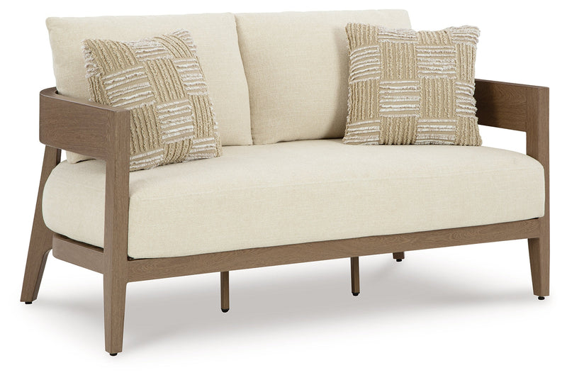 Serene Bay Outdoor Sofa and Loveseat in Dark Brown/White from Ashley - Lara Furniture