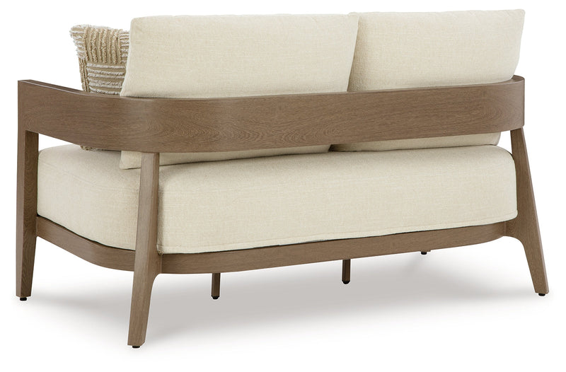 Serene Bay Outdoor Sofa and Loveseat in Dark Brown/White from Ashley - Lara Furniture