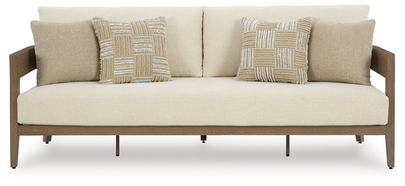 Serene Bay Outdoor Sofa and Loveseat in Dark Brown/White from Ashley - Lara Furniture