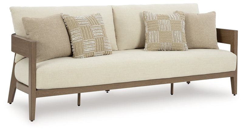 Serene Bay Outdoor Sofa and Loveseat in Dark Brown/White from Ashley - Lara Furniture