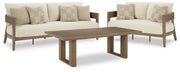 Serene Bay Outdoor Sofa and Loveseat with Coffee Table in Dark Brown/White from Ashley - Lara Furniture