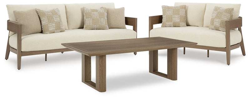 Serene Bay Outdoor Sofa and Loveseat with Coffee Table in Dark Brown/White from Ashley - Lara Furniture
