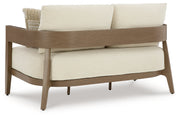 Serene Bay Outdoor Sofa and Loveseat with Coffee Table in Dark Brown/White from Ashley - Lara Furniture