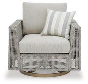 Seton Creek 2 Outdoor Lounge Chairs with End Table in Gray from Ashley - Lara Furniture