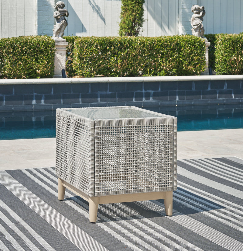 Seton Creek 2 Outdoor Lounge Chairs with End Table in Gray from Ashley - Lara Furniture