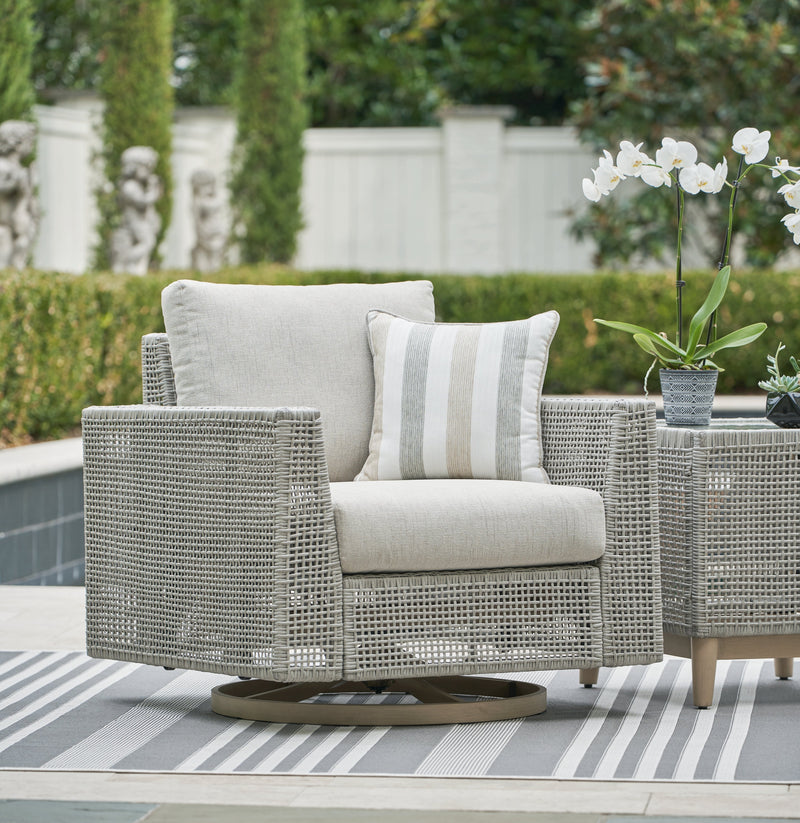 Seton Creek 2 Outdoor Lounge Chairs with End Table in Gray from Ashley - Lara Furniture