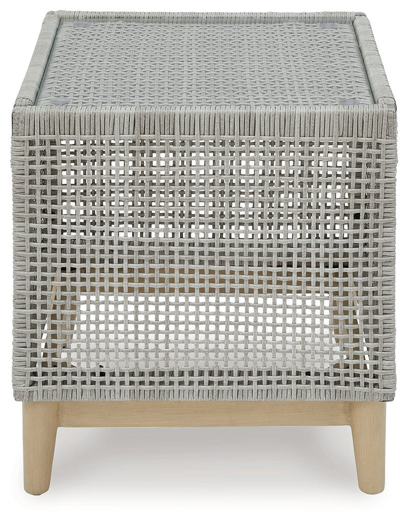 Seton Creek 2 Outdoor Lounge Chairs with End Table in Gray from Ashley - Lara Furniture