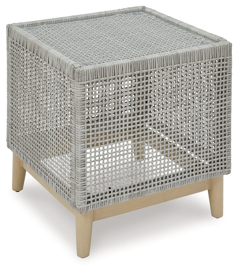Seton Creek 2 Outdoor Lounge Chairs with End Table in Gray from Ashley - Lara Furniture