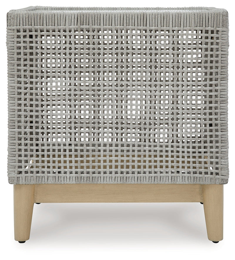 Seton Creek 2 Outdoor Lounge Chairs with End Table in Gray from Ashley - Lara Furniture
