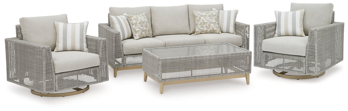 Seton Creek Outdoor Sofa and 2 Chairs with Coffee Table in Gray