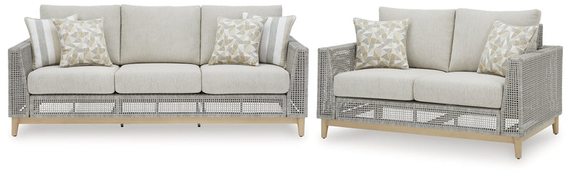 Seton Creek Outdoor Sofa and Loveseat in Gray from Ashley - Lara Furniture