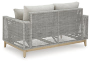 Seton Creek Outdoor Sofa and Loveseat with Coffee Table in Gray from Ashley - Lara Furniture