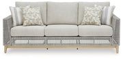 Seton Creek Outdoor Sofa and Loveseat with Coffee Table in Gray from Ashley - Lara Furniture