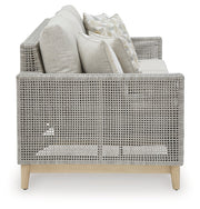 Seton Creek Outdoor Sofa and Loveseat with Coffee Table in Gray from Ashley - Lara Furniture